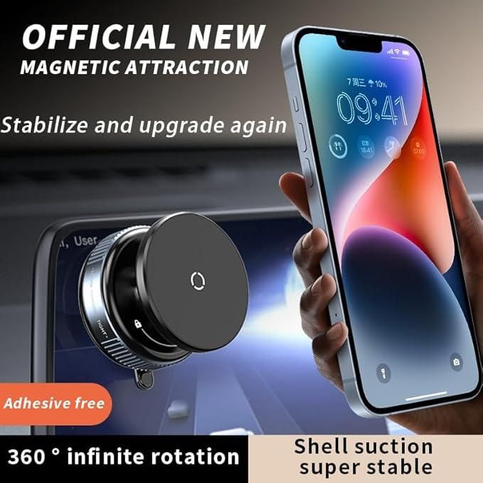 Magnetic Suction Phone Holder – 360° Rotating Mobile Stand for Car, Office & Home Use