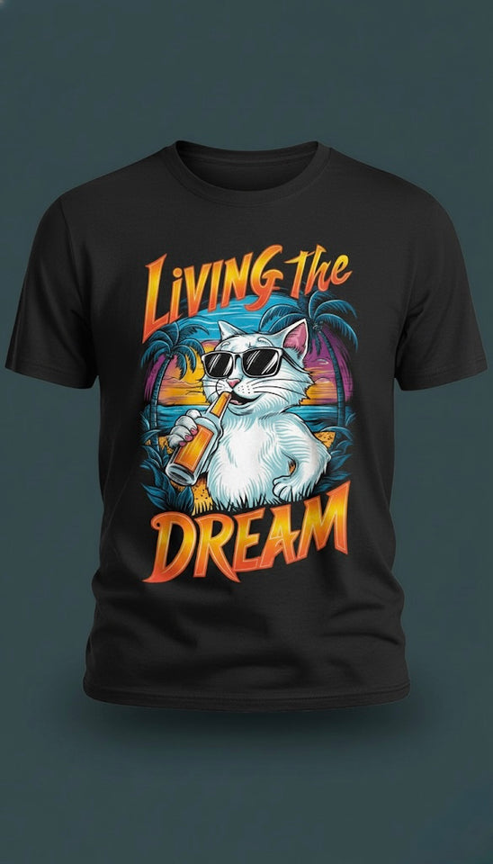 Living The Dream Black T-Shirt | Half-Sleeve Inspirational Quote Tee | TheUnboxify.com