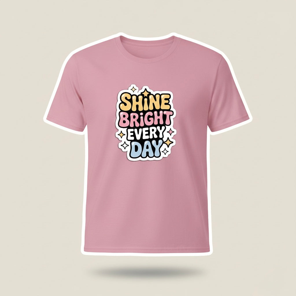 Shine Bright Everyday Pink T-Shirt | Light Baby Pink Half-Sleeve Quote Tee | TheUnboxify.com