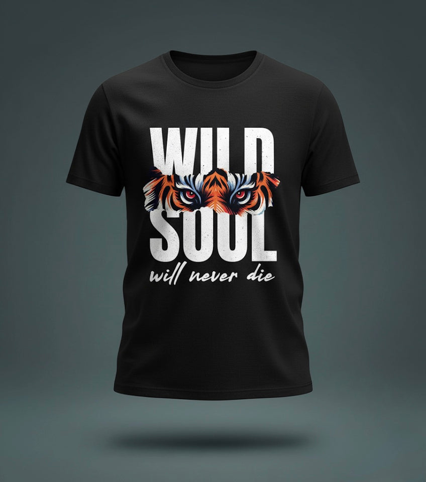 Wild Soul Will Never Die Black Quote T-Shirt | Half Sleeve Unique Design Tee | TheUnboxify.com